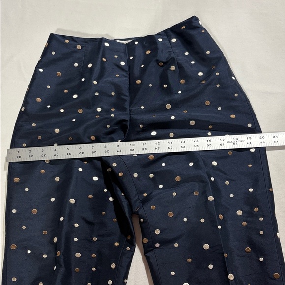 Talbots Pure Silk Polka Dot Ankle Pants Navy Gold & Silver EUC Dressy Evening - Picture 15 of 16